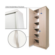 White mobile shoe cabinet with two multipurpose doors 6 shelves cm182x71x38