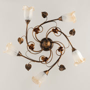 Iron ceiling light Brown Gold leaves five lights 70x h15 cm