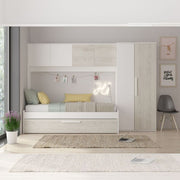 Bridge bedroom set 6006 with pull-out bed and worn white and white wardrobe