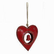 Red metal heart with bell 23x23x4 cm