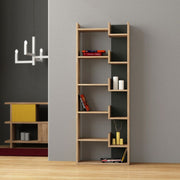 Rustic Oak and Anthracite 5-Level Bookcase, 11 Shelves, 22cm D x 69cm W x 162.5cm H