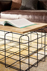 Trellis rectangular wooden metal coffee table