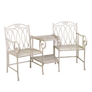 Two-seater bench with Ragusa iron table and white umbrella stand