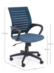 Blue office chair with wheels and armrests