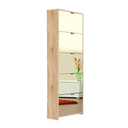 Shoe cabinet with 5 mirrored flaps, Sonoma oak structure 58x17xh.177 cm