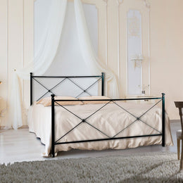 Double iron bed structure with black ALBA footboard
