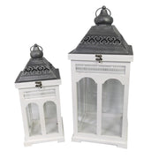 Metal wood lantern 1-2 white silver square cm27x27h63