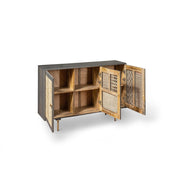 Modern dark gray sideboard with gold rattan cm 160 x 38 x h 75