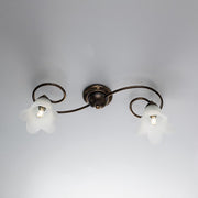 Iron ceiling lamp Brown Gold two lights lampshades in White glass 56x26x h17 cm