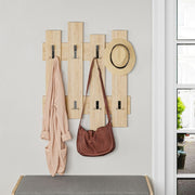 Wave oak wall coat rack with 8 hooks