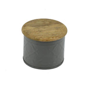 Metal jar with gray wooden cap cmø10h8