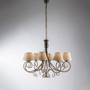 Vienna brown gold chandelier eight lights fabric effect lampshades 78x h63 cm