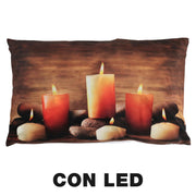 Brown LED candle fabric cushion cm30x50