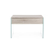 Armos design desk in natural wood 1 drawer and glass legs 110x55x 76h cm