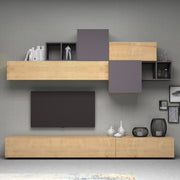 Equipped wall system with two flaps and five wall units in Gray Oak Black Anthracite TROMEN 260x42x h195 cm