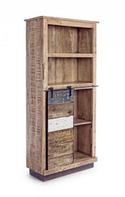 Bookcase 1 door 4 floors Tudor wood 71 x 34 x 163 cm