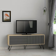 Picadilly TV Stand with Oak Structure and 2 Folding Anthracite Doors 57H x 139W x 36D cm