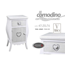 Comodino shabby bianco cuore con vano e cassetto cm 47 x 35 x 77 h