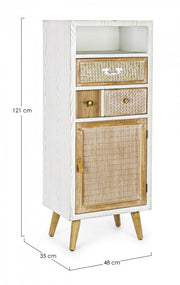 Cabinet 1 Door 2 Drawers Eloise in natural wood cm 48x35x121h