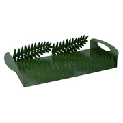 Rectangular dark green laurel leaf metal tray cm41x20h6,5