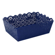 Blue metal tray with various decorations cm26x19h9/9.5
