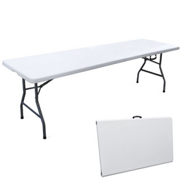 Foldable folding table in white resin with iron structure 244X76X74 EG45065