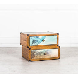 Chest of drawers with 2 multicolor decorated drawers in mango wood 40x53xh.40 cm