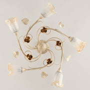 Ceiling lamp in iron ivory gold rose five lights 70x h15 cm