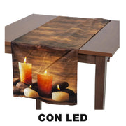 Brown led candle fabric runner cm40x150