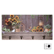 4-seater wooden hanger with sunflower led cm60x30x1,8