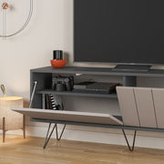 Picadilly TV Stand with Anthracite Frame and 2 Flip-Down Doors - H 57 x W 139 x D 36 cm