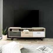 TV stand base with 3 flap doors in oak and gray 160x35xh.53 cm