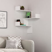 White 3-Level Wall-Mounted Corner Bookshelf H 90 x D 22 x W 60 cm