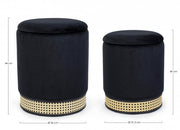 Set of 2 Milena black fabric container poufs