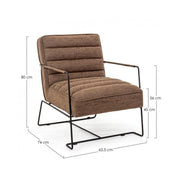 Armchair with armrests and steel frame and brown imitation leather covering 63x74x80h cm