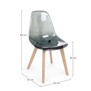 Easy smoked polycarbonate design chair with wooden feet