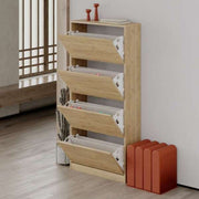 Foldable Oak Shoe Cabinet with 4 Doors 73W x 26D x 154.5H cm
