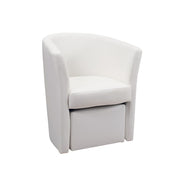 Upholstered armchair covered in white eco-leather and removable pouf 64x63xh.76