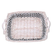 Rectangular blue white wicker basket 46/54x36h13 cm