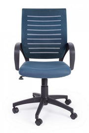 Blue office chair with wheels and armrests