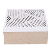 Square white wooden tea box with 4 compartments cm18x18h8