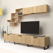 Storage wall with 3 flaps with exposed oak wall units 210x35xh.40 cm