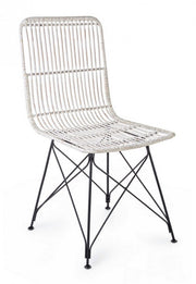 Contemporary style chair in steel and kubu White LUCILA 45x55x h85 cm