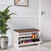 Shoe cabinet with Susa bench, white color, flap opening