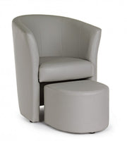 Armchair with light gray pouf in design style faux leather