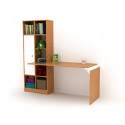 Desk with bamboo bookcase with white door