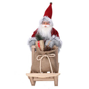 Fabric Santa Claus with gray red gift sleigh cm33x12h30