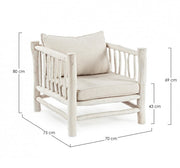 White armchair with natural style teak cushion