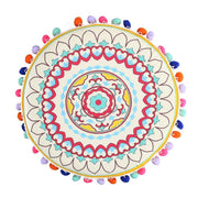 Pouf in yellow orange velvet with pompom