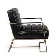 Armchair with painted steel structure and seat covered in black imitation leather 62.5x74x80-45-56h cm